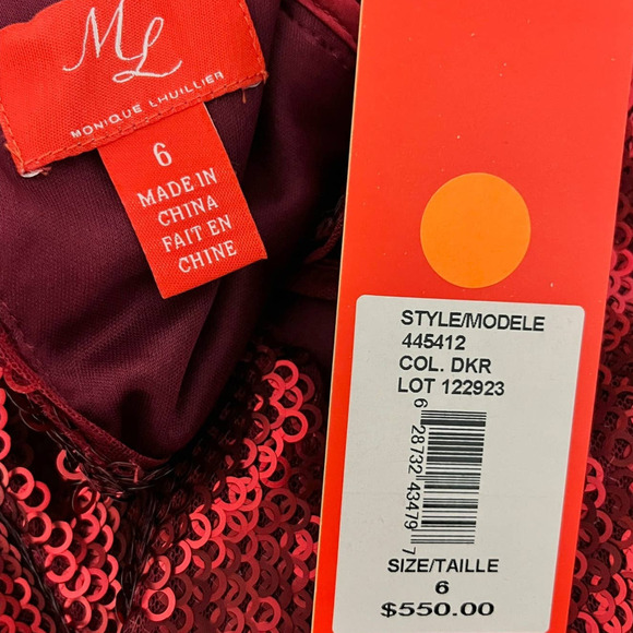 Monique Lhuillier NWT Long Sleeve Red Open Back Sequin Cocktail Mini Dress 6 - Picture 12 of 16